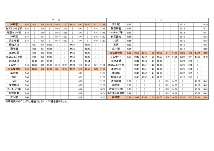 東町路線バス時刻表