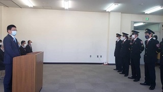 写真：みどり市消防団第5分団消防ポンプ自動車引き渡し式