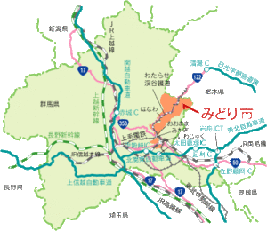 地図：みどり市位置図