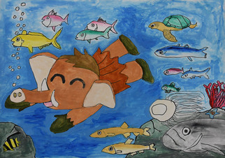 絵:お魚とスイスイ泳ぐモス