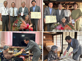 写真：3年振りの100歳長寿慶祝訪問