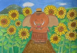 写真:「みどモスとひまわりばたけ」の絵
