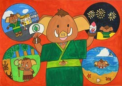 写真:「楽しい夏休み」の絵