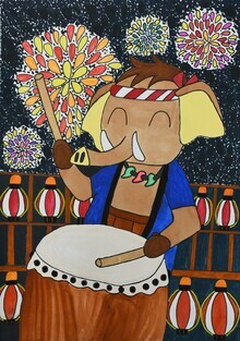 写真:「祭りを楽しむみどモス」の絵
