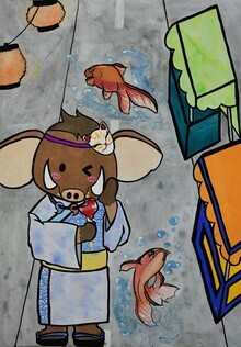 写真:「夏祭りとみどモス」の絵