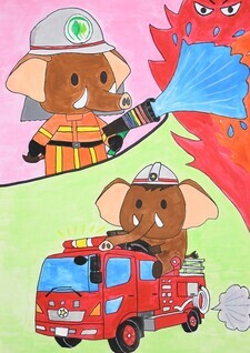 写真:「消防士になってみどり市を守りたいみどモス」の絵