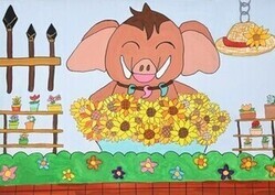 写真:「幸せを届けるお花屋さん」の絵