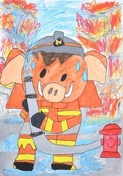 写真:「ぼくは消防士だモス!」の絵