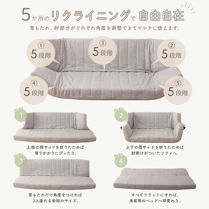 低反発マルチソファ(デニム生地・エレガンス生地)