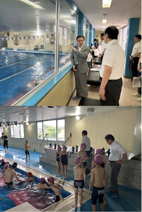 写真：小学校水泳授業視察