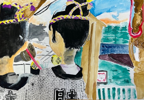 絵の写真：祭りの中で